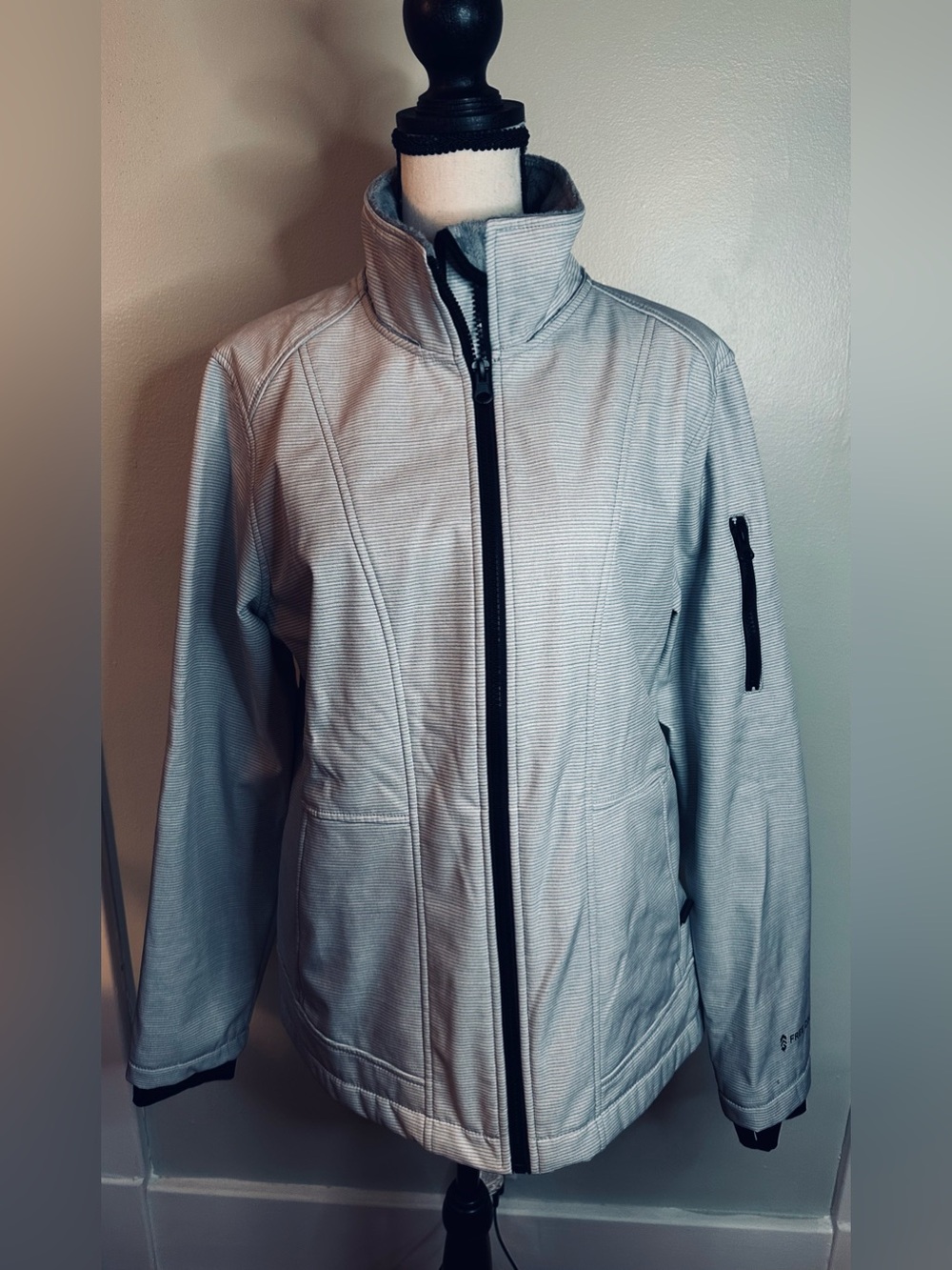 Free Country Women's Gray Stripe Full Zip Lined Jacket Size M